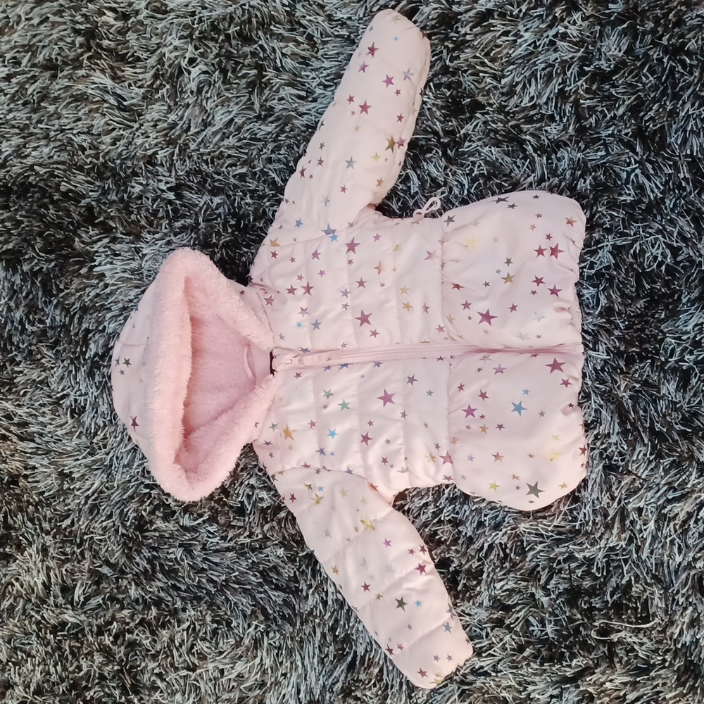 18M pink puffer coat with hood and pockets